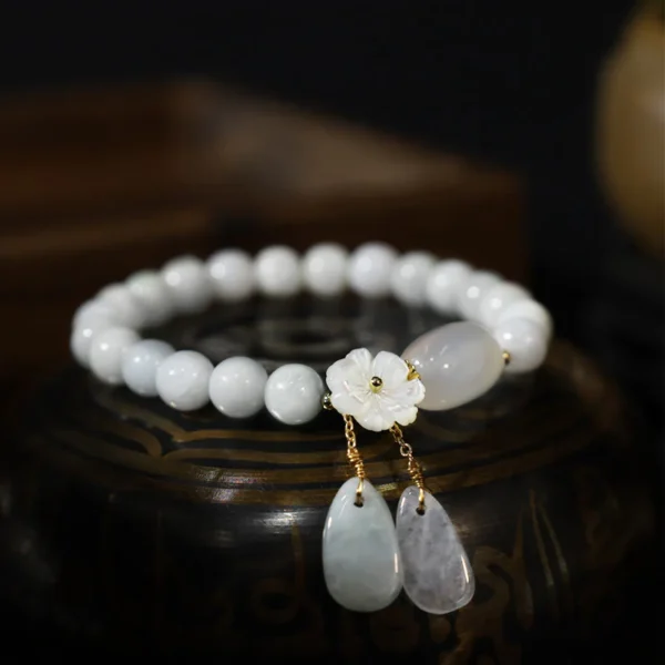 Natural white jade luck bracelet