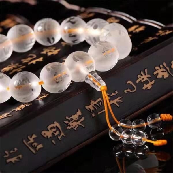 White Crystal Six-Syllable Mantra Prayer Bead Bracelet