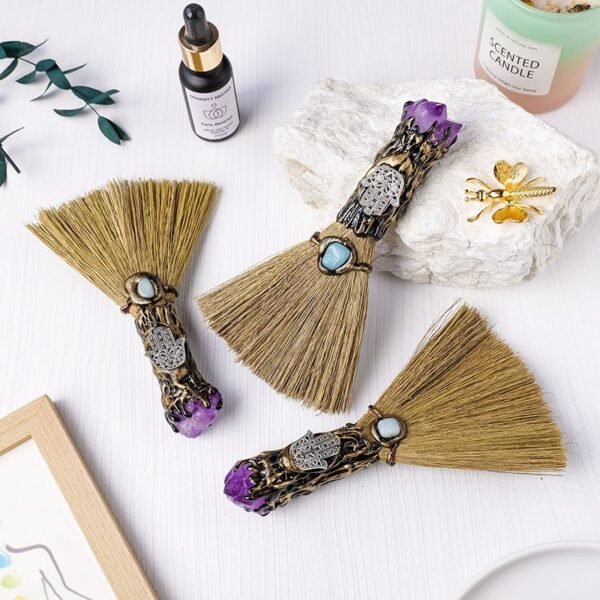 Natural Crystal Magic Mini Broom Ornament