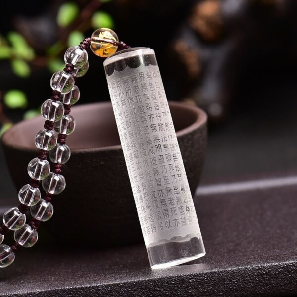 Natural White Crystal Heart Sutra Pendant