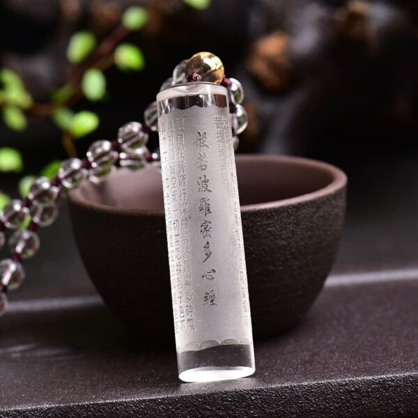 Natural White Crystal Heart Sutra Pendant