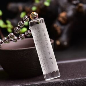 Natural White Crystal Heart Sutra Pendant