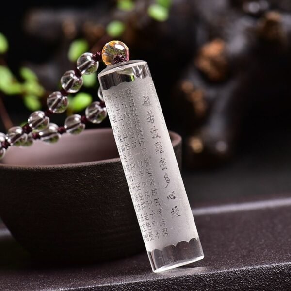 Natural White Crystal Heart Sutra Pendant
