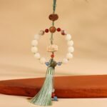 White Jade Bodhi Lotus Multi-Gemstone Peace Pendant
