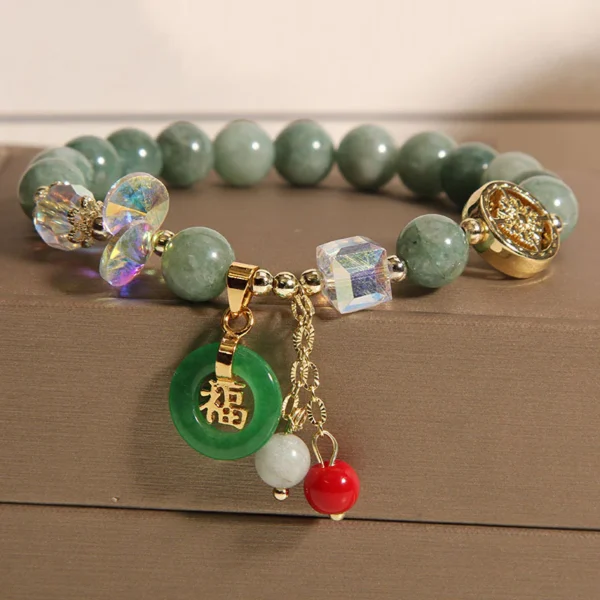 Strawberry Quartz Jade Fu Character Charm Healing Bracelet