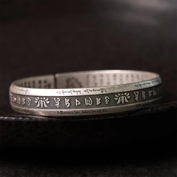 Om Mani Padme Hum Heart Sutra Mantra Lotus Peace Meditation Cuff Bracelet Bangle