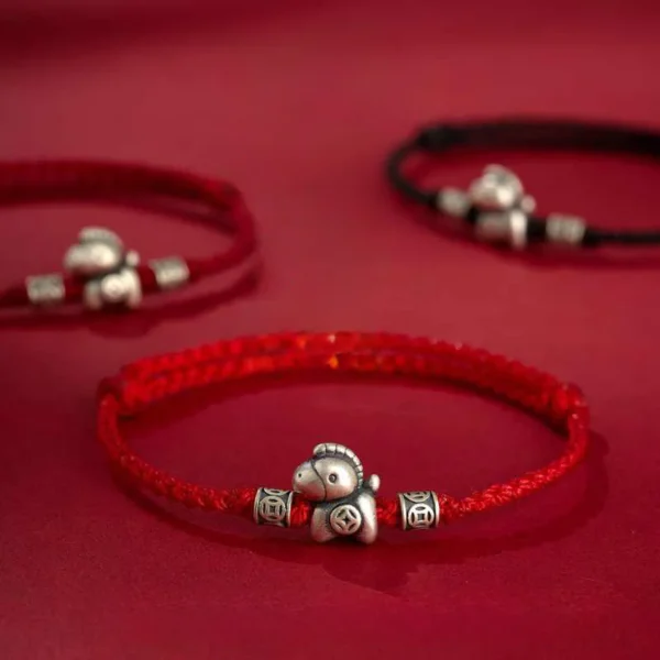 Year of the Horse 999 Sterling Silver String Braided Protection Bracelet