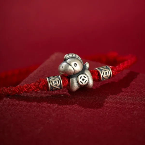 Year of the Horse 999 Sterling Silver String Braided Protection Bracelet
