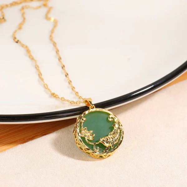 Natural Jade Koi Fish Lotus Luck Necklace Pendant