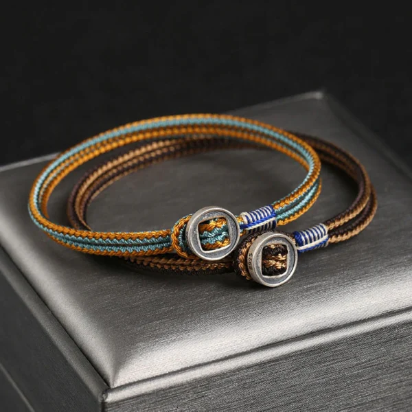 925 Sterling Silver Handmade Button Protection Weave String Bracelet