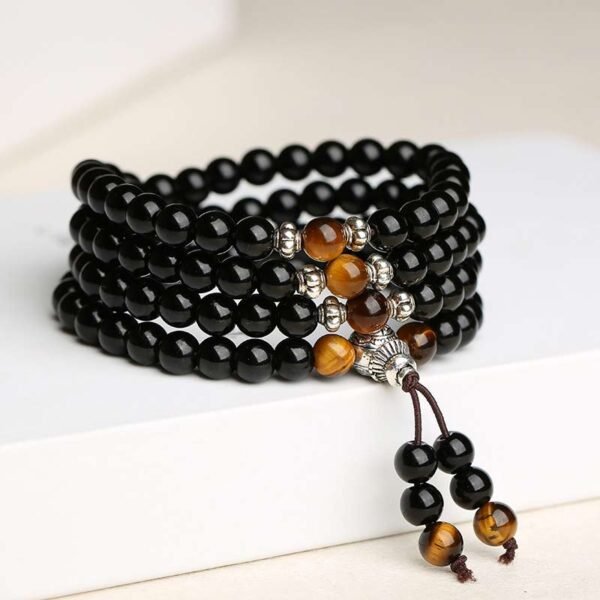 108-bead unisex obsidian tiger's eye prayer bead bracelet