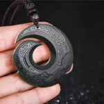 One's Luck Improves Design Patern Hetian Cyan Jade Peace Buckle Luck Necklace Pendant