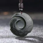 One's Luck Improves Design Patern Hetian Cyan Jade Peace Buckle Luck Necklace Pendant