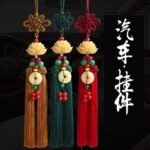 Amulet for peace and safety, Chinese knot lotus flower car rearview mirror pendant with tassel decoration