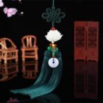 Amulet for peace and safety, Chinese knot lotus flower car rearview mirror pendant with tassel decoration