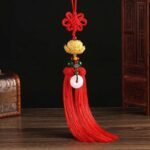 Amulet for peace and safety, Chinese knot lotus flower car rearview mirror pendant with tassel decoration