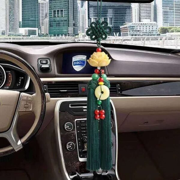Amulet for peace and safety, Chinese knot lotus flower car rearview mirror pendant with tassel decoration