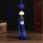 Amulet for peace and safety, Chinese knot lotus flower car rearview mirror pendant with tassel decoration