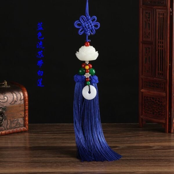 Amulet for peace and safety, Chinese knot lotus flower car rearview mirror pendant with tassel decoration