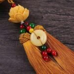 Amulet for peace and safety, Chinese knot lotus flower car rearview mirror pendant with tassel decoration