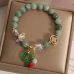 Strawberry Quartz Jade Fu Character Charm Healing Bracelet