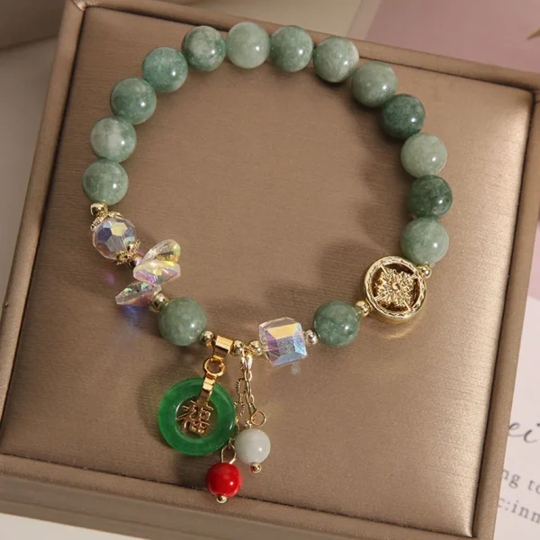 Strawberry Quartz Jade Fu Character Charm Healing Bracelet