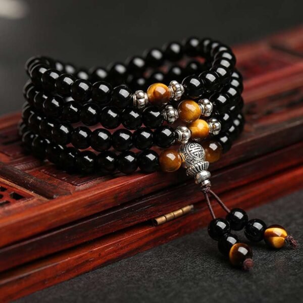 108-bead unisex obsidian tiger's eye prayer bead bracelet