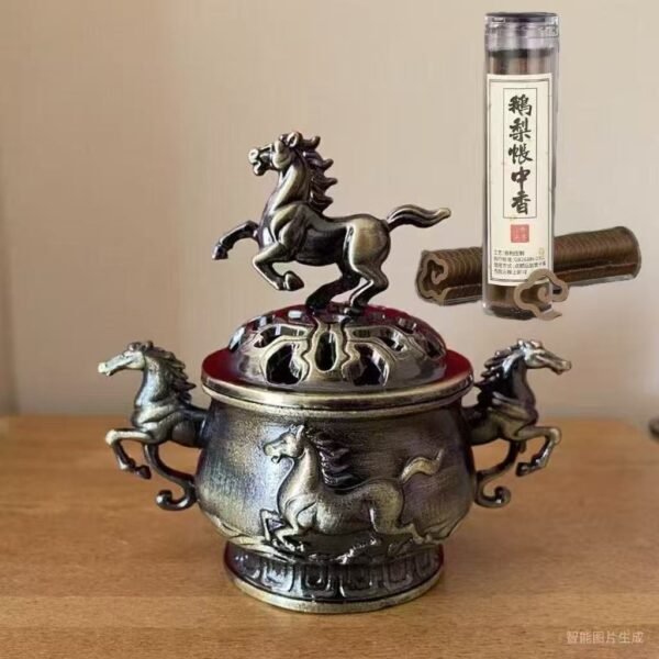Chinese Retro Style Double-Eared Horse Incense Burner Ornament