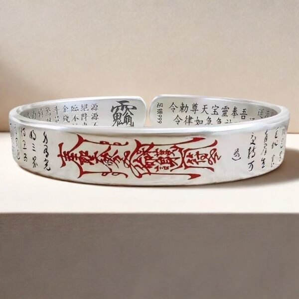 Chinese Taoist Retro-Style "Protective and Wealth-Attracting" Open Bangle