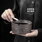 Purple Clay Ashtray with Lid and "Hundred Blessings" Design